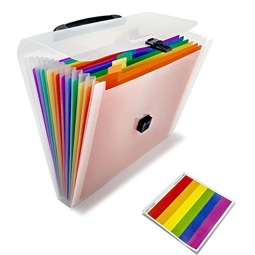 13 Pockets Plastic Expanding Accordion Folders, Letter Size Portable Document Holder, A4 File Organizer