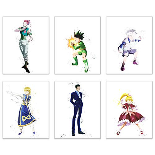 Watercolor Hunter x Hunter Prints - Set of 6 -8x10 Inches- Glossy Anime Manga Wall Art Decor - Gon Freecss - Killua Zoldyck - Kurapika - Leorio Paradi