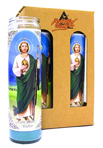 4-Pack St. Jude Thaddeus | 8" Tall Unscented Religious Prayer Candles | Devotional | San Judas Tadeo Novena Vigil Candle in Glass Jar, Green Wax | Best Catholic/Christian Gift Idea or Mantle Piece