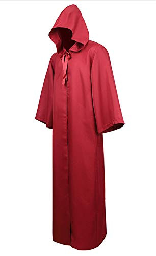 Black Halloween Hooded Cloak Wizard Robe Knight Costumes for Men Cloak Cape Monk Robe Wine Red Medium