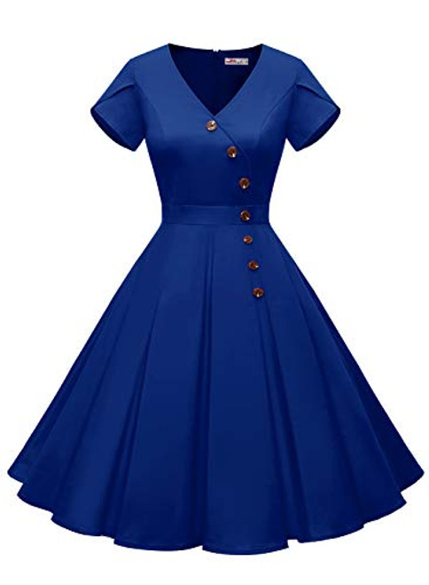 ALAGIRLS Womens 1950s Vintage Cocktail Party Dress Rockabilly Swing Short Sleeve Dress Button ALA60002RoyalBlue3XL ALAGIRLS Womens 1950s Vintage Cocktail Party Dress Rockabilly Swing Short Sleeve Dress Button ALA60002RoyalBlue3XL