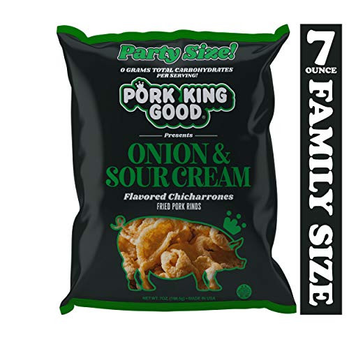 Pork King Good Onion and Sour Cream Pork Rinds 7 OZ FAMILY SIZE -Chicharrones - Keto Snacks-