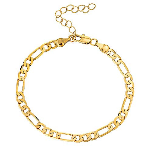 kelistom 18k Gold Plated 5mm Figaro Link Chain Bracelet for Men Women with Extension -Figaro Chain-