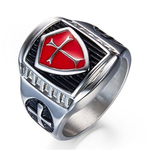 Grhose Mens Stainless Steel Ring Knight ring Templar Ring biker Crusader Cross masonic Red Size 9 Grhose Mens Stainless Steel Ring Knight ring Templar Ring biker Crusader Cross masonic Red Size 9