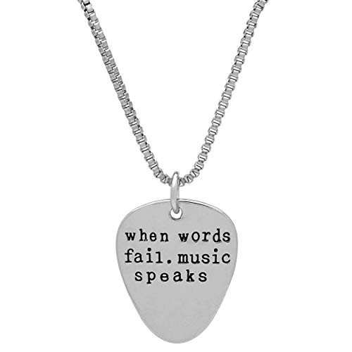 Art Attack Silvertone When Words Fail Music Speaks Guitar Pick Lover Pendant Necklace