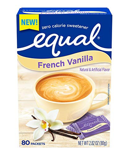 EQUAL French Vanilla Zero Calorie Sweetener  Flavored Sugar Substitute  80 Packets -Pack of 12-