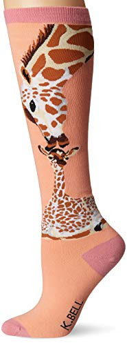 K- Bell Womens Novelty Animal Knee High Socks  Coral -Giraffe-  Shoe Size 4-10