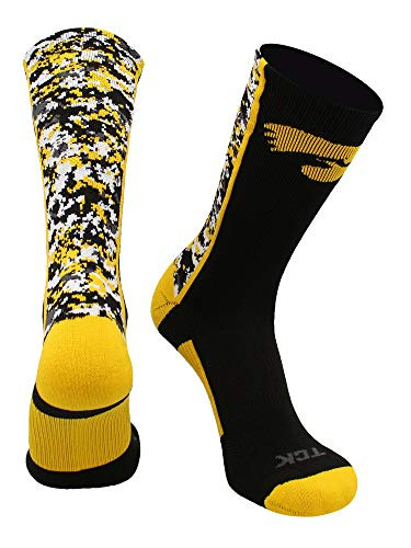 TCK Iowa Digital Camo Crew Socks -Black-Gold-White  Medium-