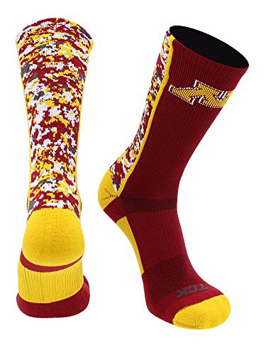 TCK Minnesota Digital Camo Crew Socks -Maroon-Gold-White  Large-
