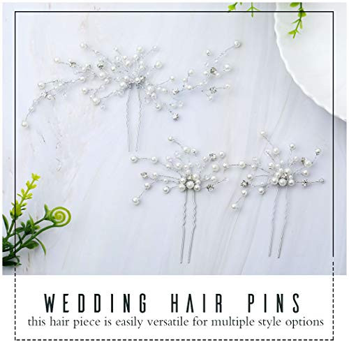 Aukmla Bridal Pins Set of 3 Floral Headpiece Crystal Hair Piece Wedding Hair Accessories for Women and Girls
