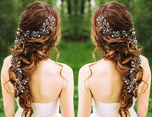 Chargances Wedding Hair Vine Long Bridal Headband Hair Accessories for Bride and Bridesmaid -100cm - 39-3inches- -Silver-