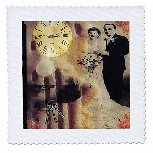 3dRose qs-10949-1 Wedding Mixed Media Digital Art by Angelandspot Quilt Square  10 by 10-Inch