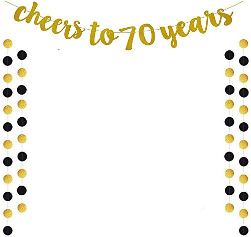 Glittery Gold Cheers to 70 Years Banner for 70th Birthday Wedding Anniversary Party Decoration