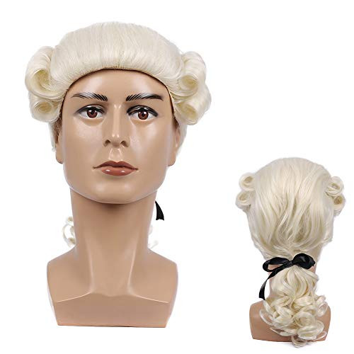 Baruisi Mens Colonial Wig George Washington Court Cosplay Costume Wig Gentleman Judge Lawyer Wig Beige