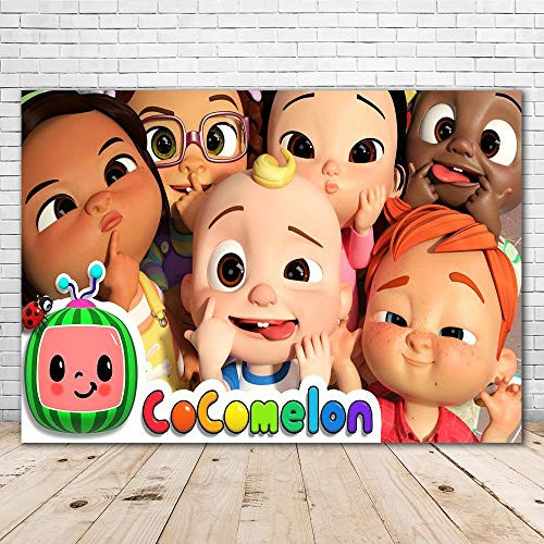 Cocomelon TV Backdrop 7x5ft Vinyl 1st Birthday Background Decoration Cocomelon Themed Party Supplies Cartoon Kids Family Backgrounds Tabletop