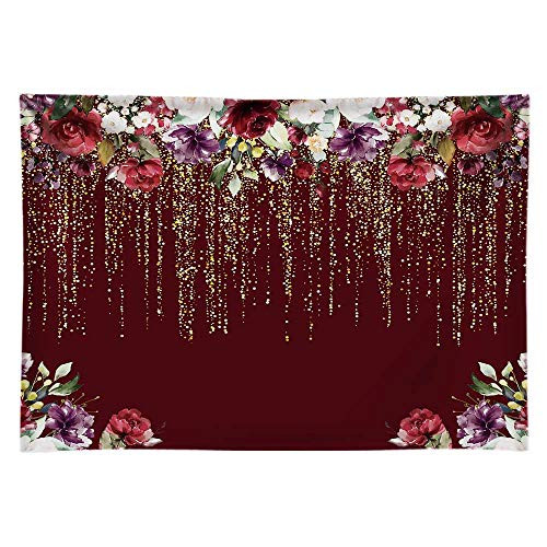 Funnytree 7x5ft Durable Fabric Burgundy Red Flowers Backdrop No Wrinkles Golden Glitter Floral Birthday Party Photography Background Bridal Shower Wed Funnytree 7x5ft Durable Fabric Burgundy Red Flowers Backdrop No Wrinkles Golden Glitter Floral Birthday Party Photography Background Bridal Shower Wed