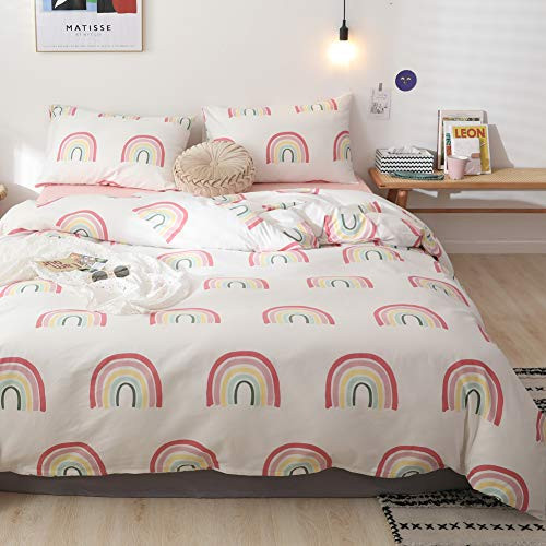 LAYENJOY Rainbow Kids Duvet Cover Set Twin 100 Cotton Bedding Cartoon Rainbow Cloud Pattern Printed on White Reversible Adorable Comforter Cover f LAYENJOY Rainbow Kids Duvet Cover Set Twin 100 Cotton Bedding Cartoon Rainbow Cloud Pattern Printed on White Reversible Adorable Comforter Cover f