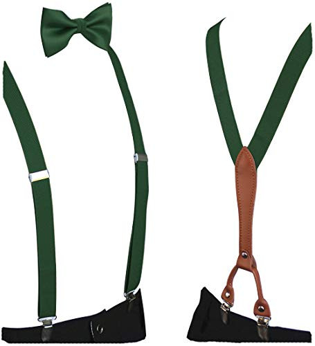 RBOCOTT Green Suspender and Silk Bow Tie Sets for Men -Green-