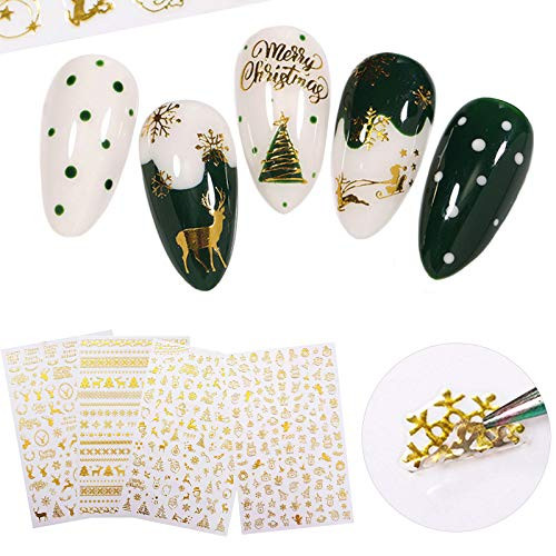 4 Sheets Christmas Nail Art Stickers 3D Gold Nail Decals Self-Adhesive Winter Xmas Tree Snowflake Bell Snowman Elk Nail Art Decorations for Christmas 4 Sheets Christmas Nail Art Stickers 3D Gold Nail Decals Self-Adhesive Winter Xmas Tree Snowflake Bell Snowman Elk Nail Art Decorations for Christmas