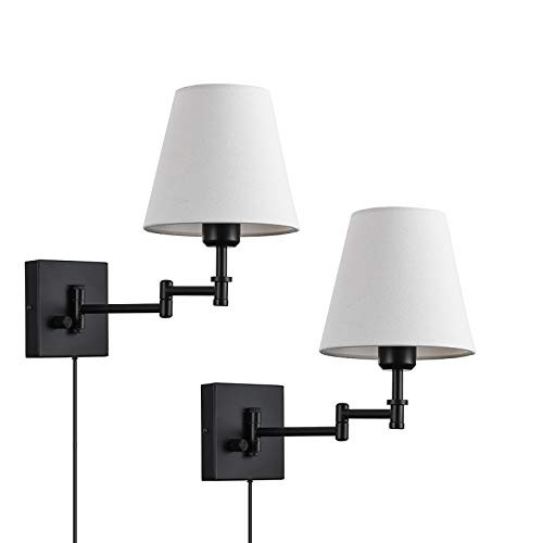 Wall Sconce Sets of 2 Wall Lamps with Plug in Cord Swing Arm Wall Lights Fabric Shade Wall Mount Sconce Fixtures for Bedroom Living Room 2-Pack Bulb Wall Sconce Sets of 2 Wall Lamps with Plug in Cord Swing Arm Wall Lights Fabric Shade Wall Mount Sconce Fixtures for Bedroom Living Room 2-Pack Bulb