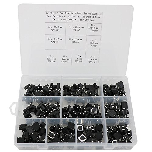 Tactile Push Button Switch Micro Momentary Tact Assortment Kit (12x12 Push Button Switch 200pcs)