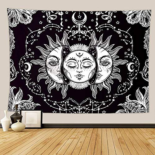 Sun and Moon Tapestry Burning Sun with Star Tapestry Psychedelic Tapestry Black and White Mystic Tapestry Wall Hanging for Living Room Bedroom-70-9X90 Sun and Moon Tapestry Burning Sun with Star Tapestry Psychedelic Tapestry Black and White Mystic Tapestry Wall Hanging for Living Room Bedroom-70-9X90