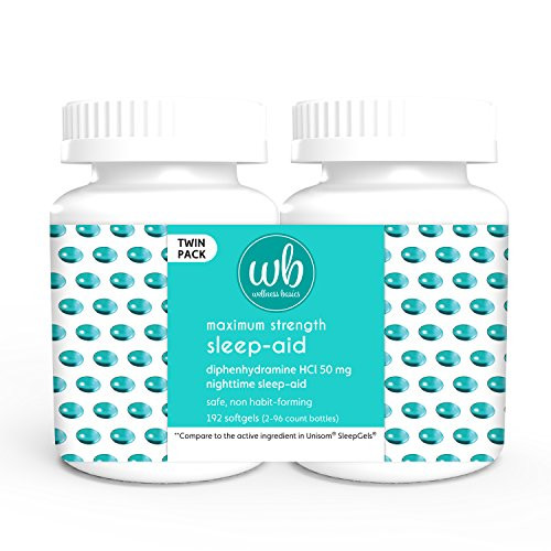 Wellness Basics Maximum Strength Sleep-Aid Diphenhydramine Softgel Twin Pack  96 Count -Pack of 2-