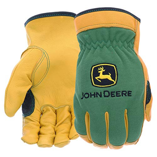 West Chester John Deere JD00008 Top Grain Deerskin Leather Driver Gloves  -1 Pair- Large  Spandex Back  Shirred Elastic  Slip-On Cuff  Keystone Thumb