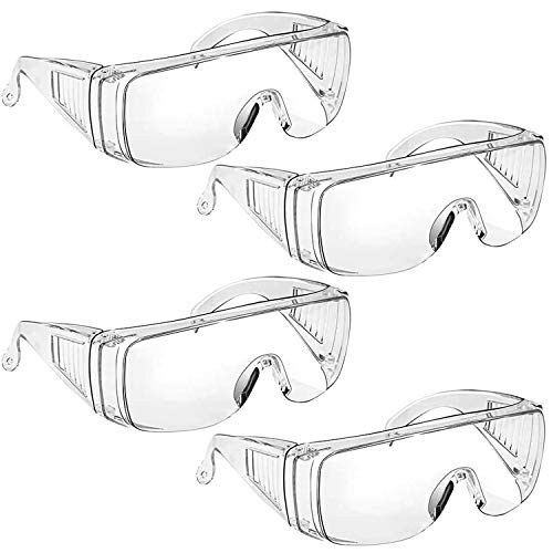 Protective Eyewear Safety Goggles Clear Anti-fog-Anti-Scratch Safety Glasses over Prescription Glasses Transparent Frame for Men Women Lab Clear 4 Pac