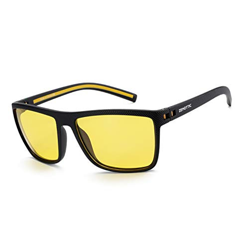 ZENOTTIC Night Vision Glasses for Men TR90 Frame Reduce Glare Yellow Lens HD Polarized Night Driving Glasses