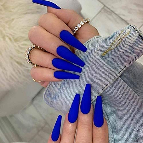 Favelo Coffin Press on Nails Extra Long Ballerina Fake Nails Full Cover False Nails Artificial Nails Tips for Women and Girls?24pcs? -Royal blue-