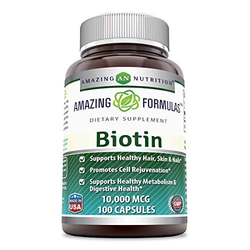 Amazing Formulas Biotin Supplement - 10 000mcg - 100 Capsules -Non-GMO Gluten Free- - Supports Healthy Hair  Skin and Nails - Promotes Cell Rejuvenation