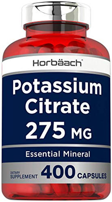 Potassium Citrate Capsules 275 mg - 400 Count - Non-GMO Gluten Free Supplement - by Horbaach Potassium Citrate Capsules 275 mg - 400 Count - Non-GMO Gluten Free Supplement - by Horbaach