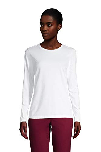 Lands End Women Relaxed Supima Long Sleeve Crew White Petite Medium