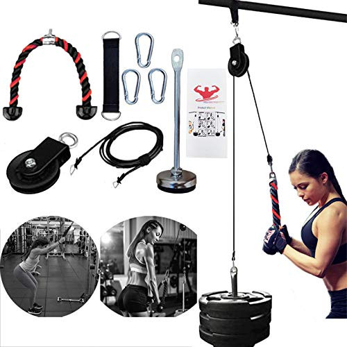 Forearm Wrist Roller Trainer Muscle Strength Blaster Exerciser with LAT Pulldown and Heavy Duty Lift Pulley Cable System for Bicep Curls Triceps Exten