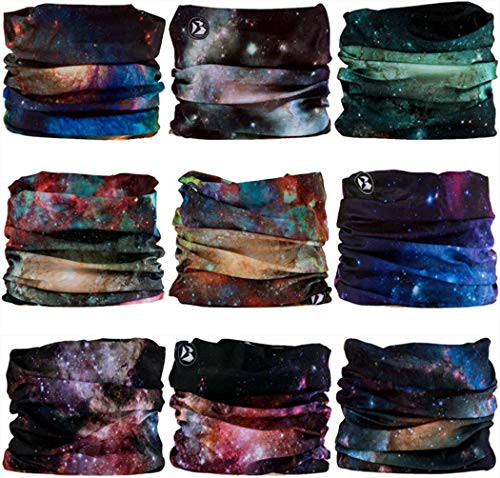 VANCROWN Headband Neck Gaiter Head Wrap Headwear Face Mask Magic Scarf Bandana for Men and Women -9PC-Black Series-2-