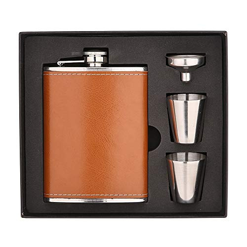 NARCE 8oz Stainless Steel Flask Funnel Set - Heavy Duty Flask Set Gift Set Includes 2 Camping Cup Funnel and Gift Box- PROVEN GIFT For Men or Women -b