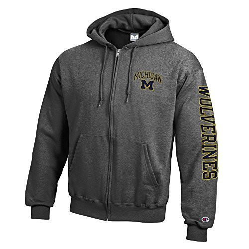 Elite Fan Shop Michigan Wolverines Full Zip Hoodie Sweatshirt Letterman Charcoal - X-Large