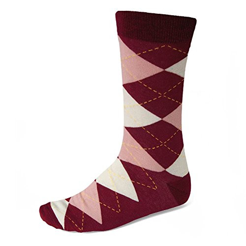 TieMart Mens Argyle Socks -Burgundy and Blush-