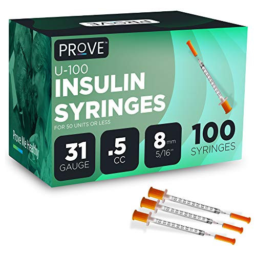 Prove Insulin Syringes  31 Gauge -5cc 8mm 5-16- 100 Count - 100ct Single-use Insulin Syringe with Needle