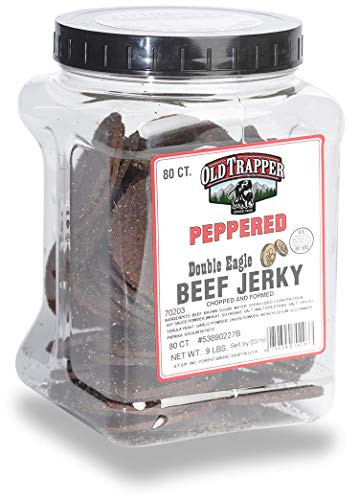 Old Trapper Peppered Double Eagle Beef Jerky - Traditional Style Real Wood Smoked - 1 Jar -80 Pieces-