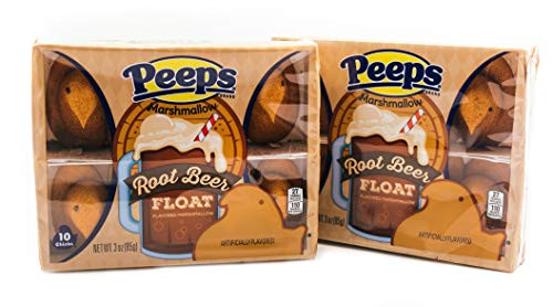 Root Beer Float Flavored Marshmallow Peeps - 2 Packs of 10 - Soda Pop Flavored Peep Chicks - Gluten Free Marshmallow Candy - Naturally and Artificially