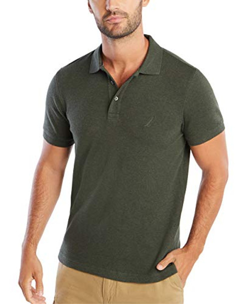 Nautica Mens Slim Fit Short Sleeve Solid Soft Cotton Polo Shirt  Moss Heather  Large