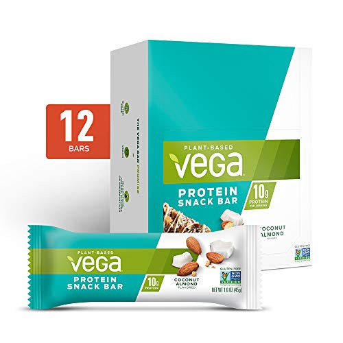 Vega Protein Snack Bar  Coconut Almond - Vegan Protein Bars  Plant Based  Vegetarian  Dairy Free  Gluten Free  Soy Free  Non GMO -12 Count-