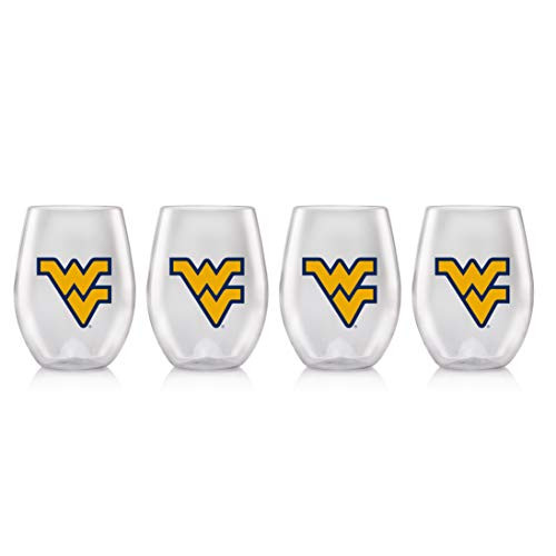 Duck House NCAA West Virginia Mountaineers Unisex Plastic Stemless Wine Glass Setplastic Stemless Wine Glass Set  Clear  18 oz-ea