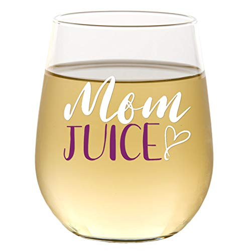Mom Juice New Mom Gifts - Funny Cute Wine Glass - Stemless 15oz - Gift Box - Best Gift for Mothers Day  Mom Birthday  New Mommy Gift Ideas  Mom to