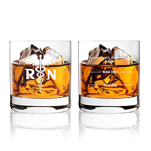 AGMdesign  Funny Two SidedGood Day Bad Day Dont Even Ask RN Registered Nurse Whiskey Glasses  Registered Nurse Graduate Gift  Great Gift for Nurses