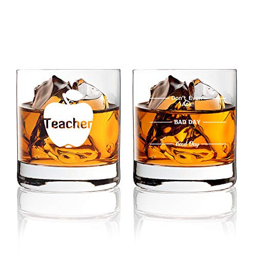 AGMdesign  Funny Two SidedGood Day Bad Day Dont Even Ask Teacher Whiskey Glasses Gift for Teachers  educator  teaching team