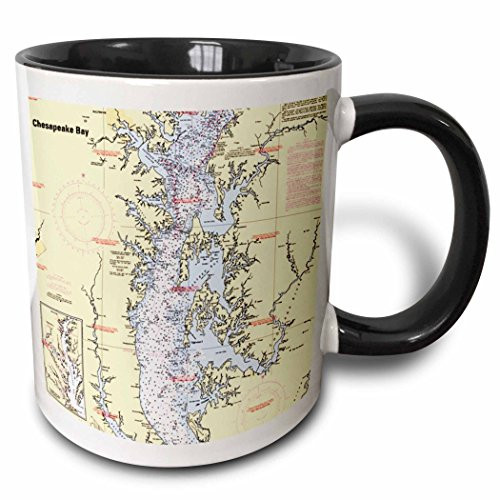 3dRose Print Of Chart With Sailboat And Chesapeake Bay Ceramic Mug  11 oz  Black