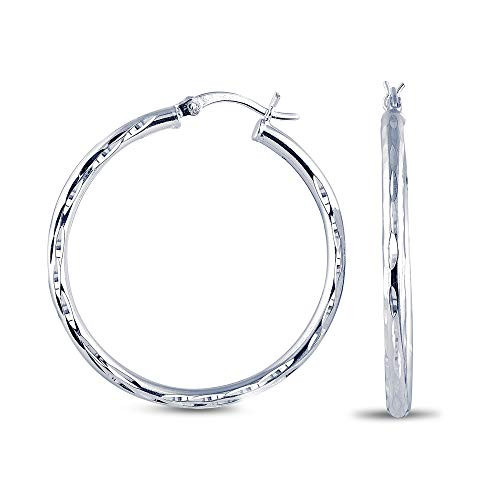 925 Sterling Silver Diamond-Cut Hoop Earrings Italian Classic Click-Top for Women 40MM 925 Sterling Silver Diamond-Cut Hoop Earrings Italian Classic Click-Top for Women 40MM